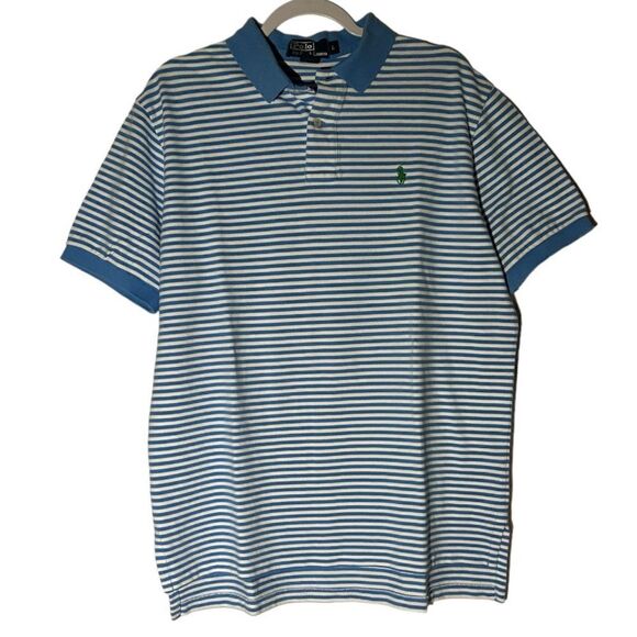 Polo by Ralph Lauren Blue White Striped 100% cotton Polo Shirt Size Large - Picture 1 of 6